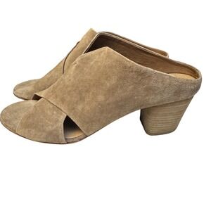 Officine Creative Women Suede Mules US 8.5. EU 39 Tan Crossover Block Heel Shoes